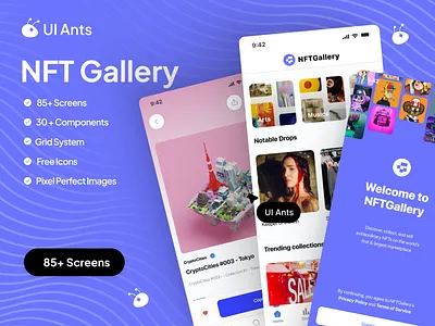 NFT Gallery - NFT Marketplace App UI Kit app design system free nft nft app nft app design nft art nft buying nft design nft marketplace nft purchasing app nft selling app nft ui nft ui ux nft ux ux nft