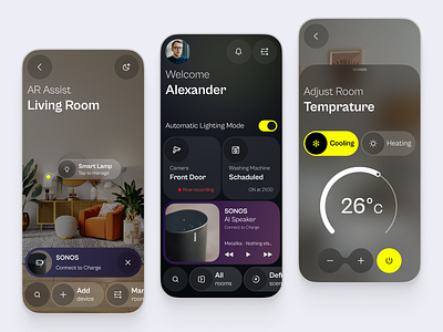 Smart Home Mobile App air conditioner app design home automation internet of thing iot mobile mobile ui modern monitoring remote smart device smart home smart home app smart house thermostat visual