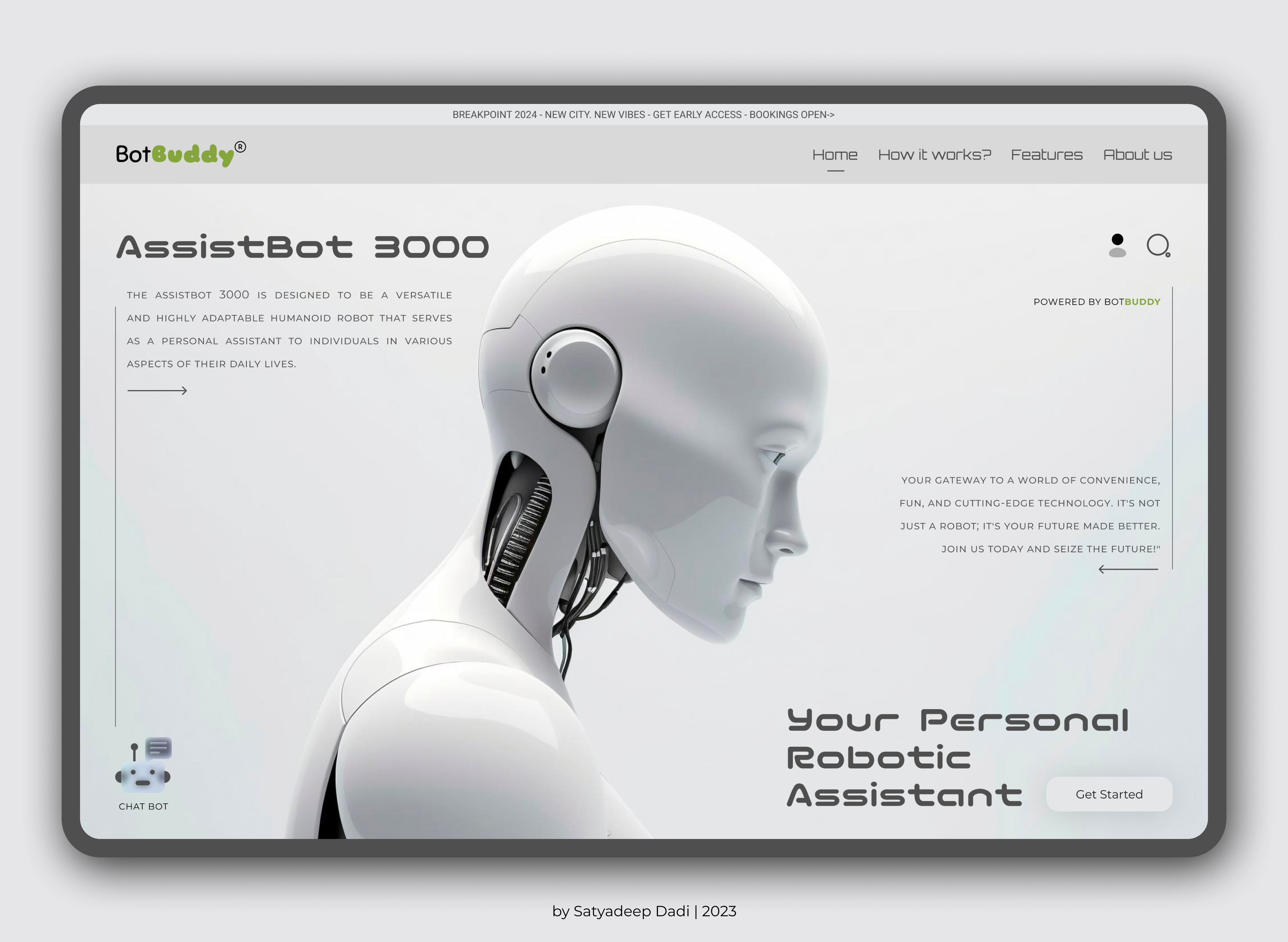 BotBuddy Homepage 3d ai branding design future minimal minimalist robot ui ui design webdesign websites