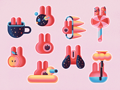 Stickers apple branding candy character design digital duck graphic design illustration logo planet rabbit space stickers vase