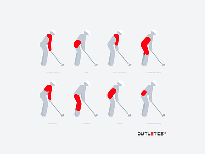 Golfer icons cardio design exercise golf golfers health icon knees lumbar outletics pictogram stickman train
