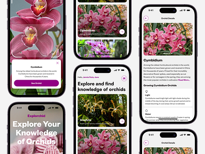 Orchids Encyclopedia Mobile App clean daily ui dailyui encyclopedia mobile plant plants purple ui user interface visual design