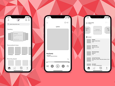 Mid-Fidelity Wires - Music App branding design designer figma illustration lofiwires lowfidelity midfidelity midfiwires music musicapp musicplayer songs ux uxcasestudy uxdesign uxpresentation uxui wireframe wireframes