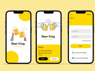 Beer King alcohol app beer design mobile onboarding ui