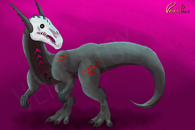 Commission creature digital art dinosaur dragon fantasy feral horse raptor skull