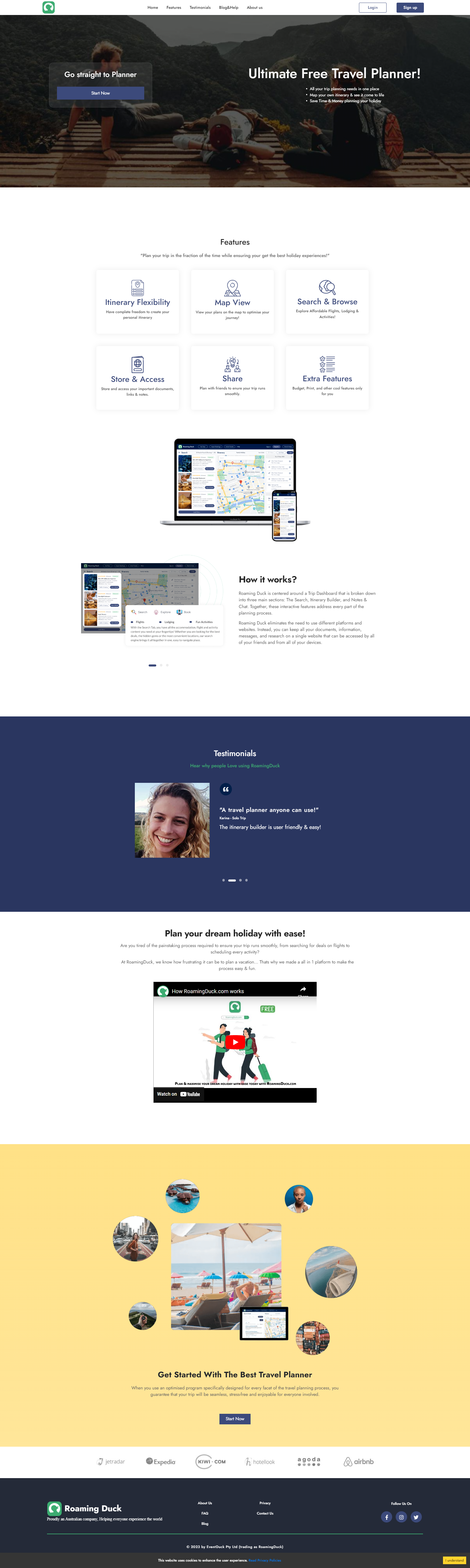 Travel Planner website design and Development (Roaming Duck) design ui website website design wordpress website