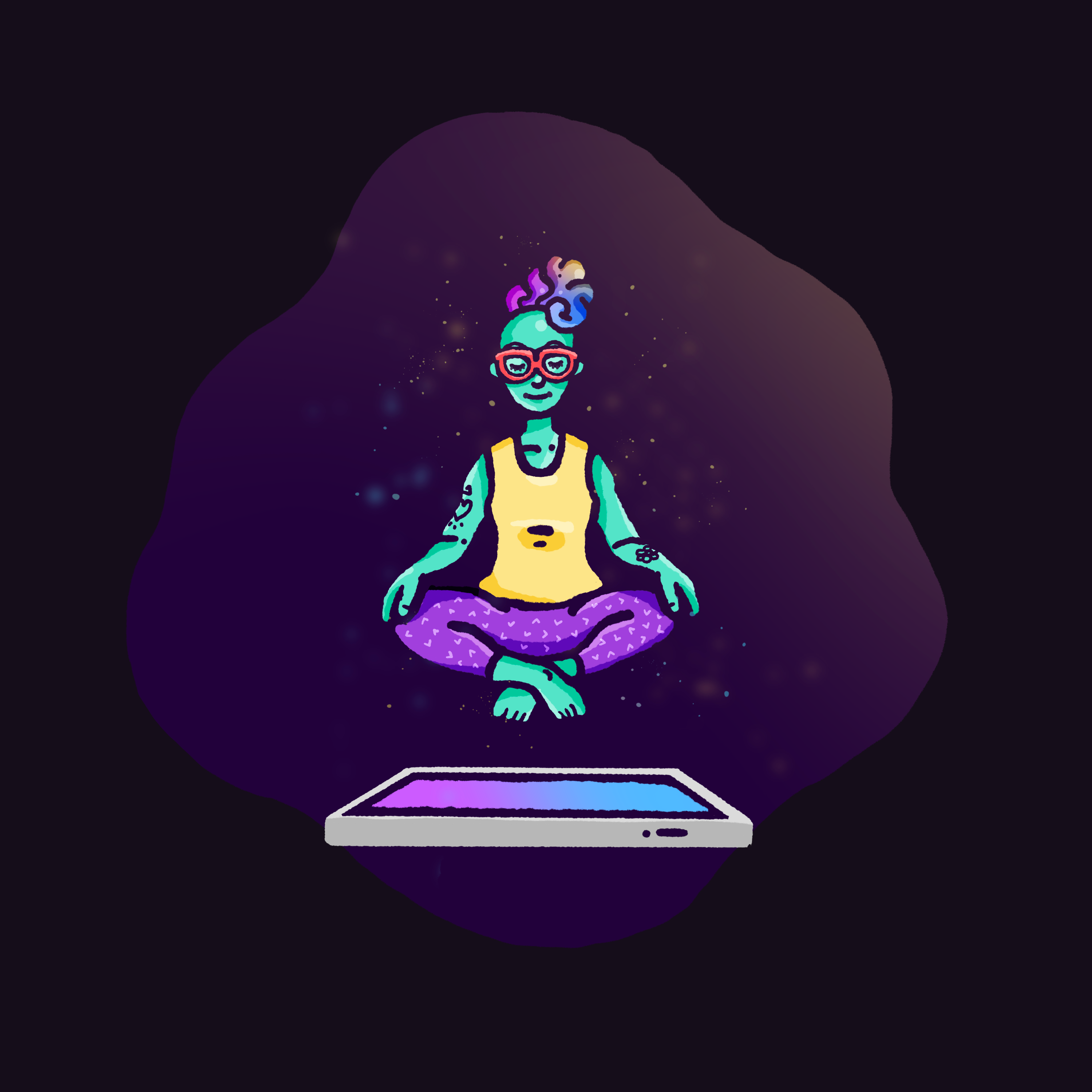 Meditate illustration levitate levitation meditate meditation mental health non binary procreate relax thought yoga