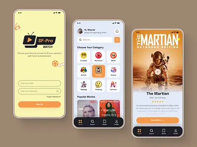 Movie Streaming Mobile App android app designer app design app ui design cinema entertainment film graphic design ios app design mobile app mobile design movie app movie poster movie streaming movie streaming app netflix streaming streaming service subscription uiux