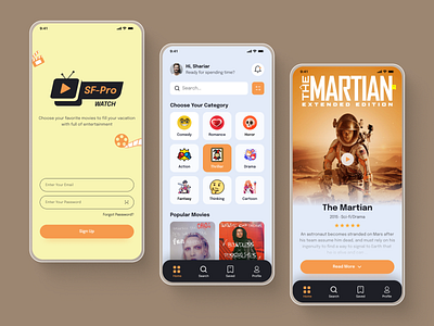 Movie Streaming Mobile App android app designer app design app ui design cinema entertainment film graphic design ios app design mobile app mobile design movie app movie poster movie streaming movie streaming app netflix streaming streaming service subscription uiux