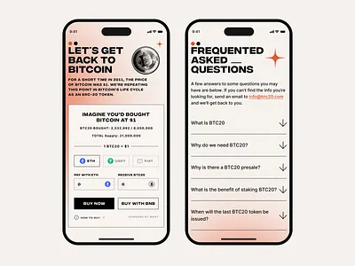 BTC20 - Mobile version app designer bitcoin buy now crypto eth illustrations mobile retro stake swap tech alchemy token ui user experience vintage