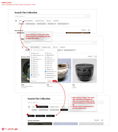 Daily UI 022: Redesigning The Met's "Search the Collection" dailyui dailyui022 design filterpills filters search ui uiux ux uxdesign uxui