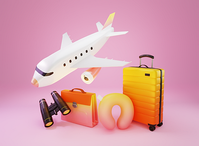 3D Flight Illustration 3d bags blender blender3d branding design flight graphic design illustration logo plane travel ui