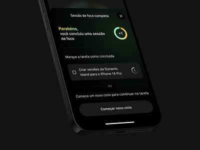 Sucess feedback - Bottom sheet app bottom sheet clean complete dark mode design design system feedback figma focus gamefication gradient interface mobile pomodoro progress sucess to do ui ux