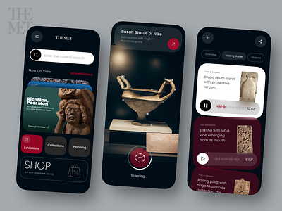 Art museum App concept - A Virtual Journey into Culture ai app app ui ar art augumented reality branding dark glassmurphism ios minimal mobile design modern museum red scan ui vr