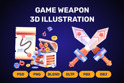 3D Game Weapon Assets 3d 3d icon blender chest game icon magic shield sword weapon