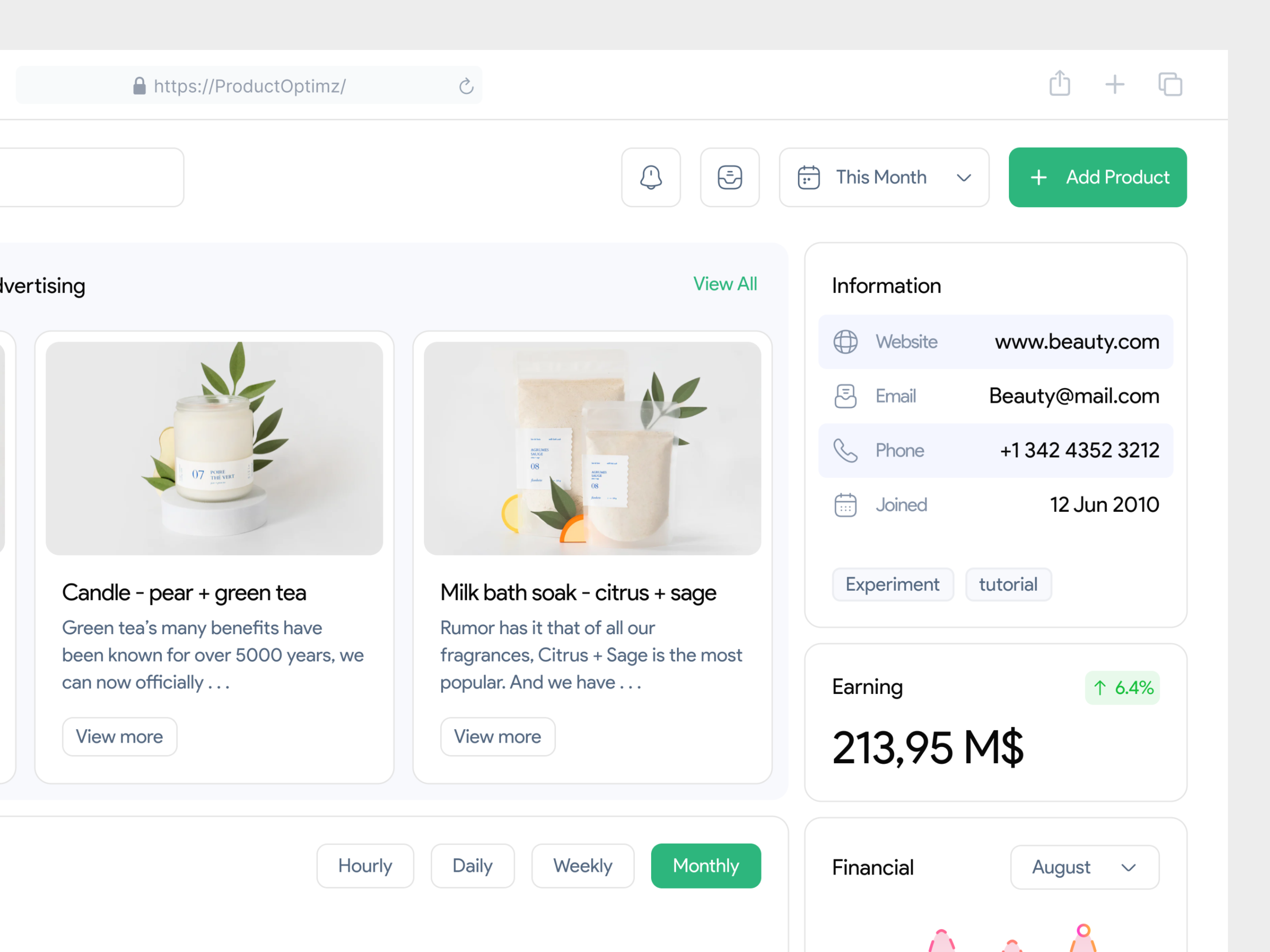 Dashboard - Product Optimization admin analytics b2b b2c chart dashboard data data visualization enterprise graph product saas statistics stats ui ui design uiux
