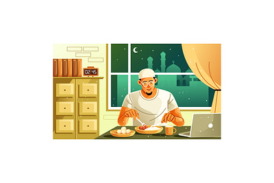 A Muslim's Sahur in Ramadan Illustration month