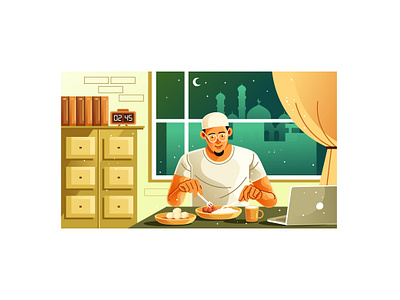 A Muslim's Sahur in Ramadan Illustration month