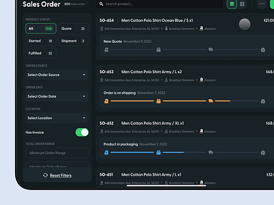 Inventar - Inventory Management - Sales Order animation chain customer dashboard erp inventory invoice management order productdesign saas sales shipment stock supply tracking ui ux warehouse webdesign