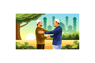 Celebrating Eid al-Fitr with Friend Illustration vector