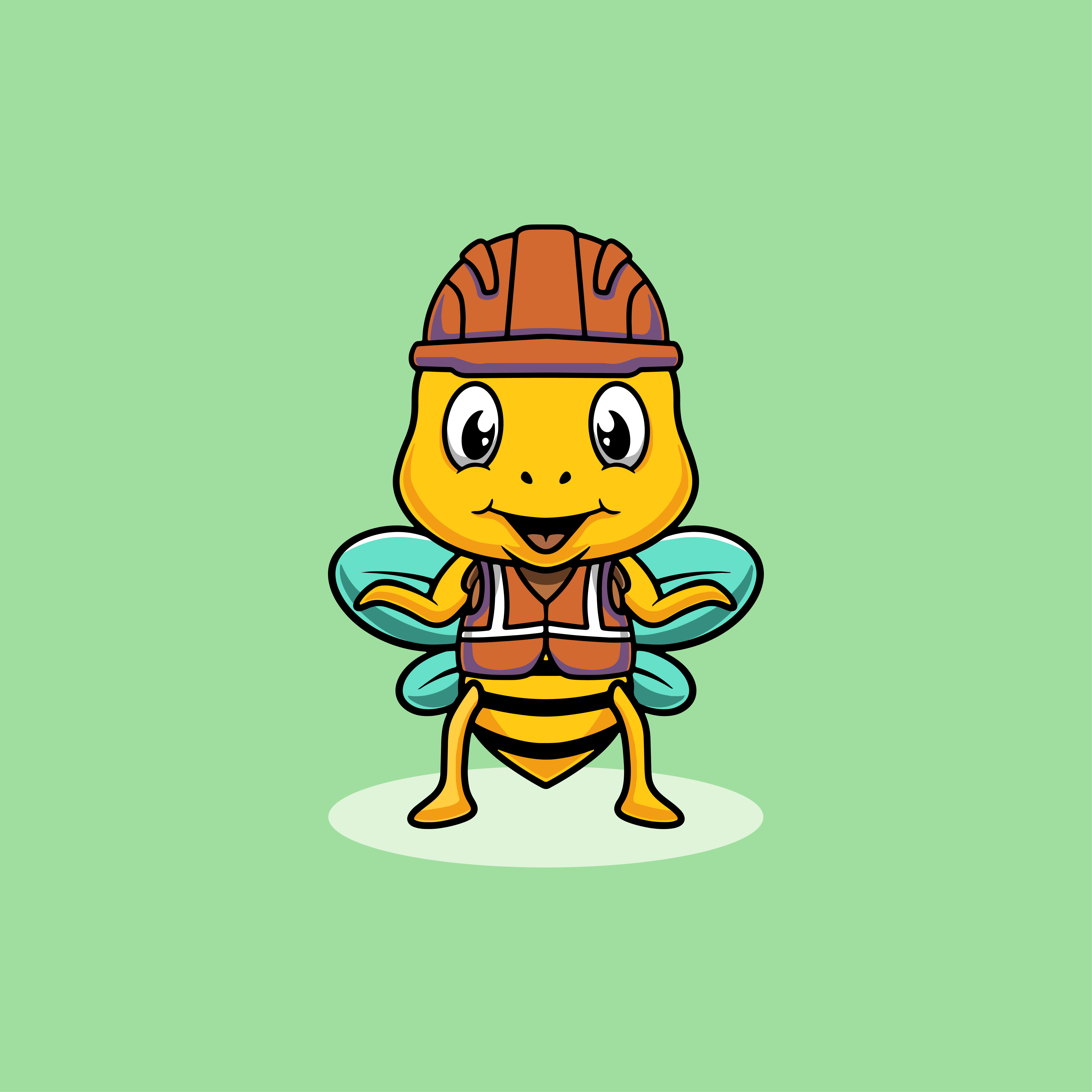 Cute Bee Wearing Helmet Illustration flat design graphic design ui