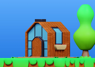 Wooden House 3D Illustration 3d 3d animation 3d house 3d stylized animation blender home house wood wooden house