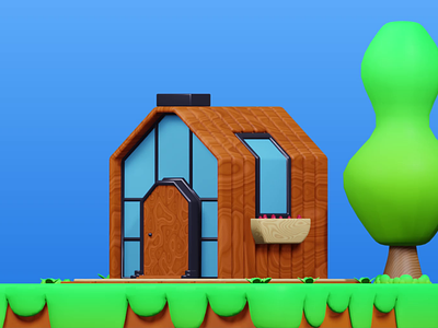 Wooden House 3D Illustration 3d 3d animation 3d house 3d stylized animation blender home house wood wooden house