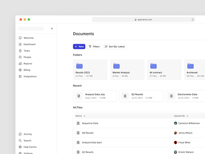 Document Home app dashboard document folder saas table ui ux