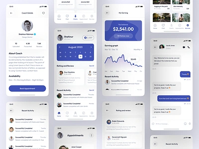 Personal Coach Booking Mobile App app design coach daily goals exercise exercises fitnes graphic design health tracker healthy lifestyle landing page mobile app personal coach popular design shahinurstk02 sport tracker trainer training uiux wellness