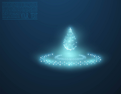 Vector illustration of a water drop on a dark blue background. A template