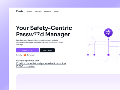 Zaotr: SaaS password manager agency branding components design hero illustration landing page saas section ui