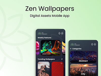 Tranquil Serenity Found: Zen Wallpapers Mobile App UI/UX design designer figma gradients green lilac mintgreen mobile mobileapp portfolio twilightlilac ui uidesign uiux ux wallpapers zen