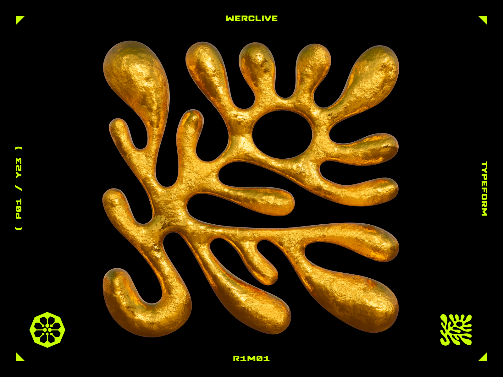 TYPEFORM : R1M01 3d amoled branding digital font gold identify letter logo logotype mark mase maserekt procedural r symbol type typeform typography werclive