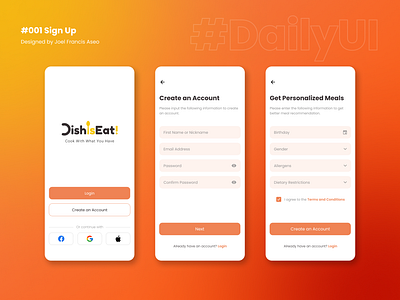 #DailyUI 001 Sign Up 001 dailyui dishiseat! figma mobile app sign up mobile application sign up page ui uiux user interface