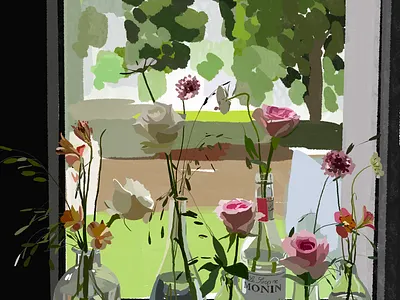 窗外的风景 digital art illustration window