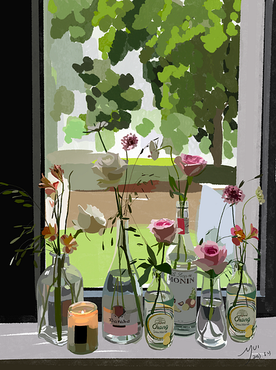 窗外的风景 digital art illustration window