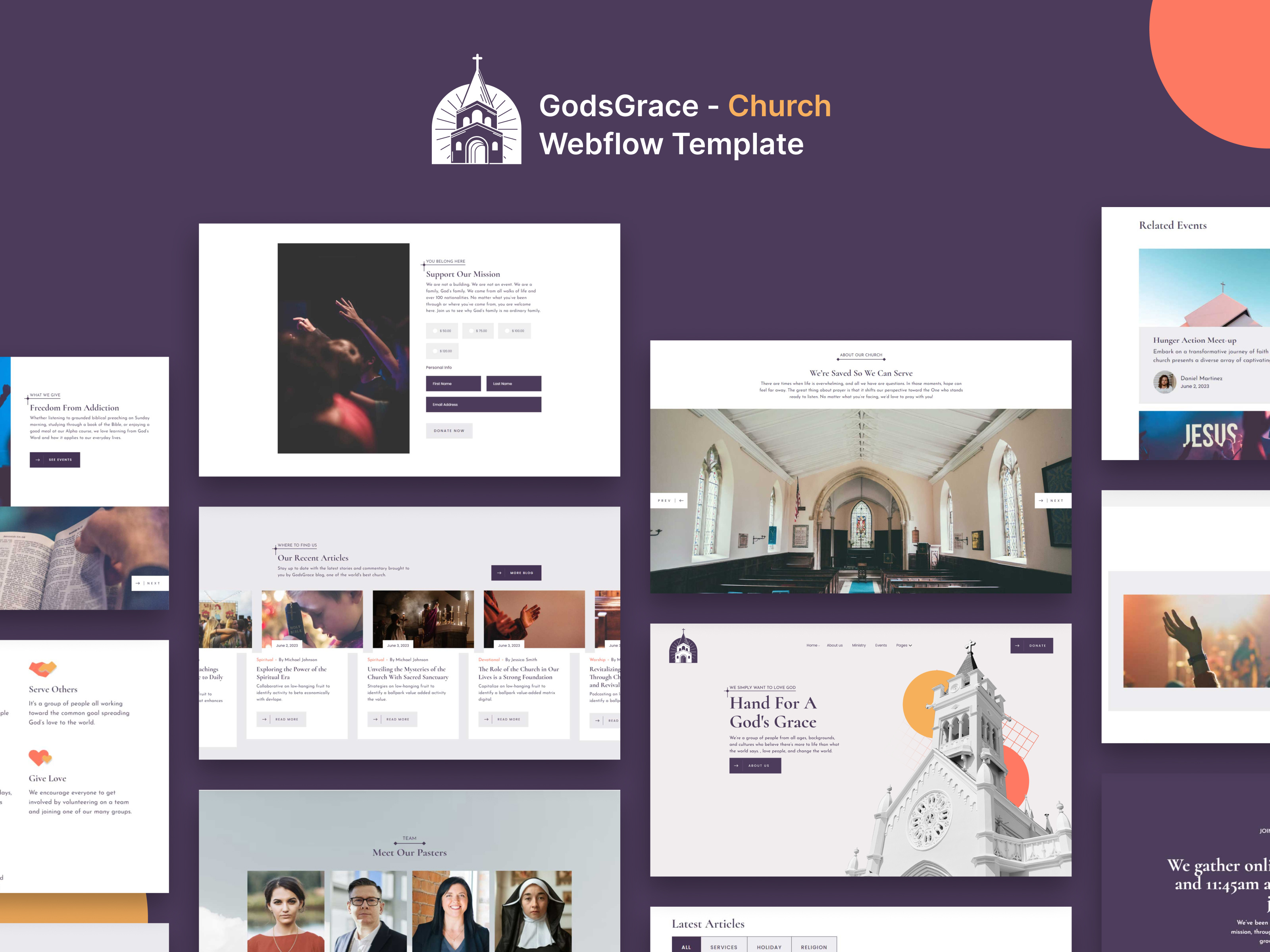 GodsGrace - Community & Church Webflow Website Template Design academy website business charity church community community website design fundraising non profit organization portfolio religion website template ui uiux designer web design agency web designer webflow webflow website website website builders