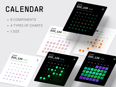 Calendar widgets ai calendar card chart component dashboard dataviz design desktop development infographic it presentation product statistic tech template tiles ui widgets