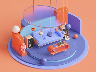 Music laboratory 2 3d 3dart 3ddesign app blender blender3d c4d cinema4d design fender gutar illustration interior isometric memphis render sofa speakers ui web