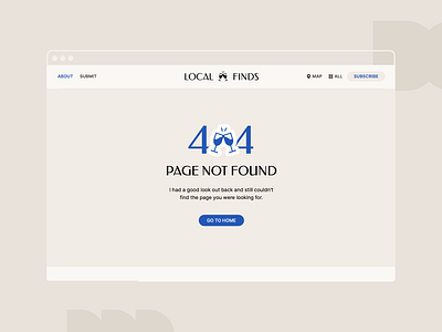 localfinds.co.uk 404 Page 404 desktop error minimal page not found simple web design website