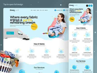 Laundry Landing Page with Responsive creative design landing page laundry minimal ui uiux ux web website