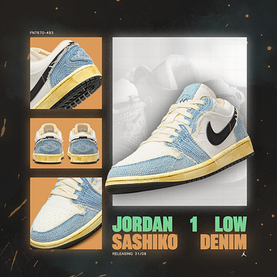 Jordan 1 Low Sashiko Denim | FN7670-493 air jordan aj1 graphic design jordan jordan 1 jordan 1 low nike shoes sneakers trainers typography