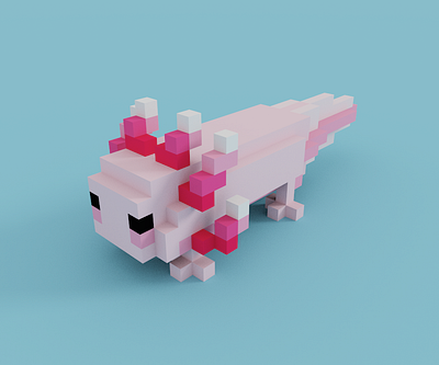 Voxel pink axolot 3d axolot design game art magicavoxel pink pixel art voxel voxel art