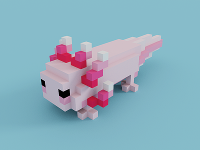 Voxel pink axolot 3d axolot design game art magicavoxel pink pixel art voxel voxel art