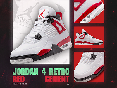 Jordan 4 Retro Red Cement | DH6927-161 air jordan air jordan 4 aj1 aj4 graphic design jordan jordan brand nike nike jordan red cement shoes sneakers trainers typography