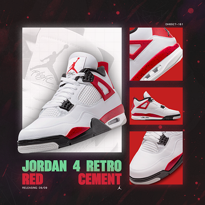 Jordan 4 Retro Red Cement | DH6927-161 air jordan air jordan 4 aj1 aj4 graphic design jordan jordan brand nike nike jordan red cement shoes sneakers trainers typography