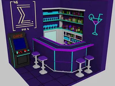 Voxel bar cocktails 3d bar cocktails drinks graphic design magicavoxel pixel art voxe voxel art
