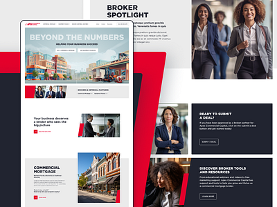 Clean, Minimalist Website Redesign for Commercial Mortgage Firm agency banner business button cards company finance homepage illustration landing page menu minimal people red ui ux web web design website white