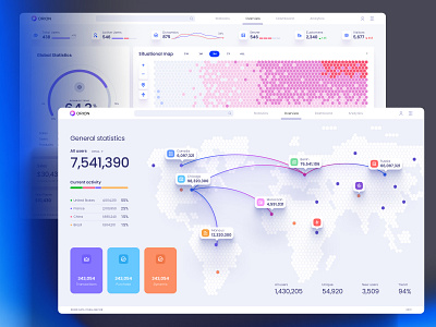 Global data presentation template on a map chart corporate dashboard dataviz design desktop development hex hexagon map planet product startup statistic stats tech template tracker ui ux