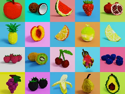 Voxel fruits 3d fruits game art graphic design magicavoxel pixel art voxel art